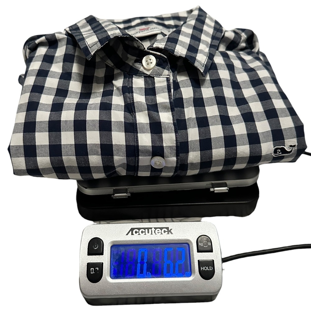 Vineyard Vines Navy Blue White Gingham Cotton Button Down Shirt Womens 10 Preppy - Picture 7 of 7